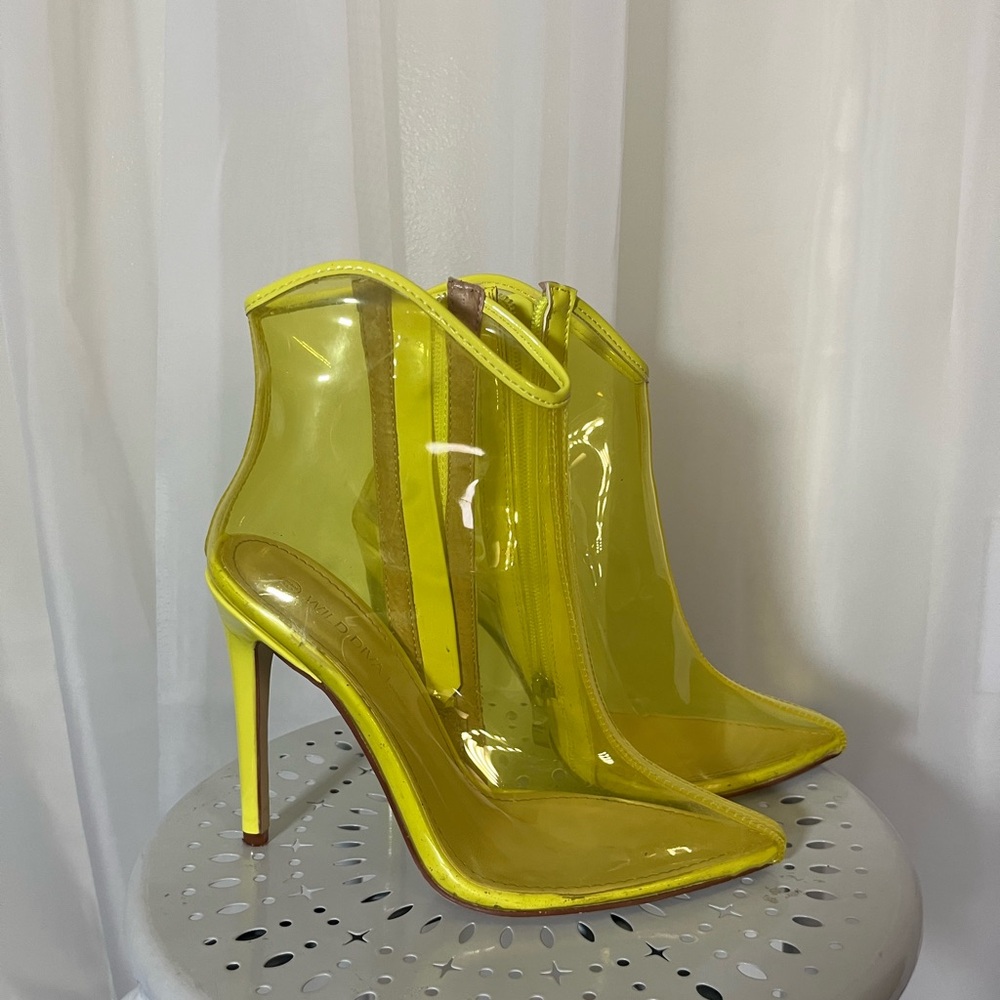 Yellow Transparent Stiletto Ankle Boots